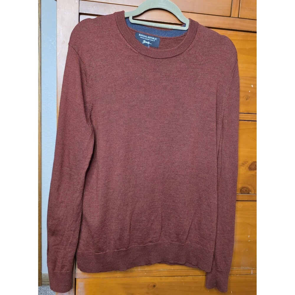 Banana Republic Sweater Size Large Merino Wool Crew Neck Heather Burgundy